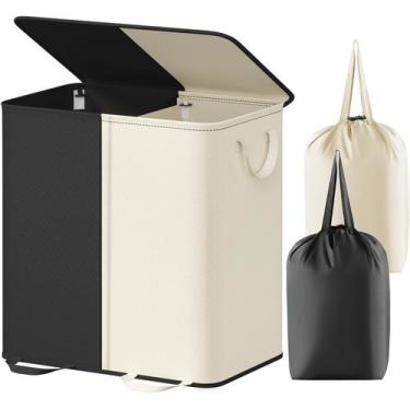 Imagem de Cesto de roupa suja Lifewit Double com tampa e 2 sacos 136L branco e p