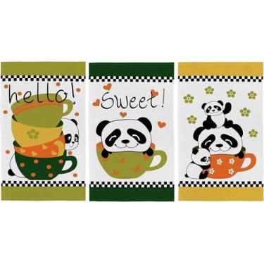 Imagem de Pano De Prato Copa Atoalhado Teka Primore Ursos-Panda 3 Pçs