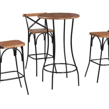 Imagem de Conjunto de Mesa com 3 Banquetas Área Gourmet Preto/Castanho