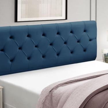 Imagem de Cabeceira Estofada para Cama Box Solteiro Realeza, Veludo, Madeira de Eucalipto (Azul)