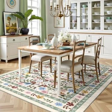Imagem de Deerly Tapetes florais 12 x 20 cm, vintage, lavável, antiderrapante, para sala de estar, macio, pilha baixa, colorido, fino, para quarto, para sala de jantar, sala de jogos, berçário, casa de fazenda