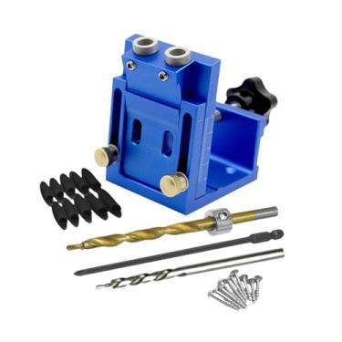 Imagem de IEUDNS Localizador de carpintaria de madeira, furo inclinado, posição de broca, guias de marcenaria, ferramenta de ângulo de junta para móveis, armários de, Azul