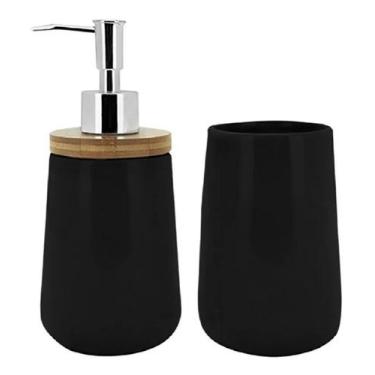 Imagem de Jogo De Banheiro dispenser Black Em Bambu E Porcelana 2 Pç - Mimo