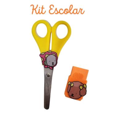 Imagem de Kit Escolar tesoura sem ponta e borracha Ursinhos Bobi goods papelaria borracha com capa escolar material férias escolar
