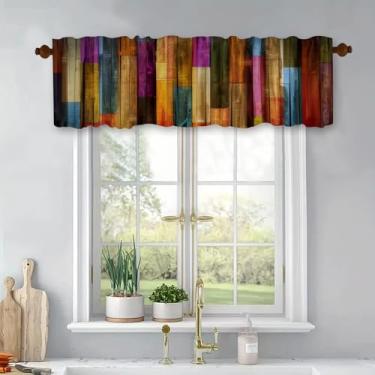 Imagem de XIAONGYAER Cortinas coloridas de madeira pintada, tábua, rústico, bolso para varão de fazenda, um painel 137 x 46 cm, cortina curta de madeira vintage para janelas de porta de celeiro para cozinha