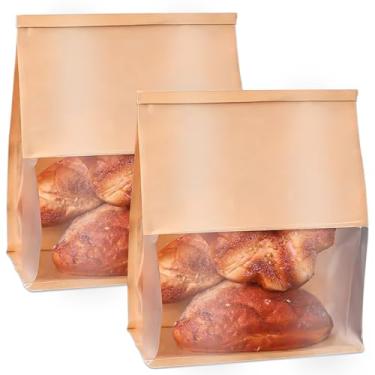 Imagem de Pacote com 100 sacos de pão de papel kraft para pão caseiro, saco grande de padaria de massa fermentada com janela transparente, saco de pão com trava de aba de gravata de lata para biscoitos, bolos