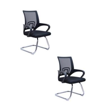 Imagem de Kit 2 Cadeiras Escritório Interlocutor Fixa Tela Mesh Manchester Preto