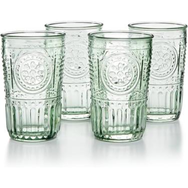 Imagem de Bormioli Rocco Conjunto romântico de 4 copos térmicos, vidro de cristal colorido de 473 ml, verde pastel, feito na Itália.