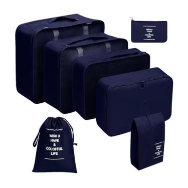 Imagem de Organizador Viagem Kit 7 Peças - Necessaire para Bagagem Malas Roupas Bolsa Cosméticos Higiene - Dobrável Impermeável Multiuso Feminina Masculina Unissex Grande Compacto Prático (AZUL)