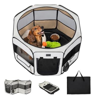 Imagem de Petsfit Cercadinho para cães, pop-up de 36 ", resistente, dobrável, médio, canil, cercadinho para filhotes, interior, exterior, portátil, cercadinho para animais de estimação com estojo de t