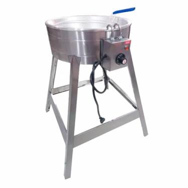 Imagem de Fritador Tacho Elétrico Inox Industrial Grande Profissional Pastel Salgadinhos com Pé Pedestal com Cesto 7 Litros 127v Sebem