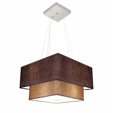 Imagem de Lustre Pendente Duplo Quadrado Vivare Md-4157 Cúpula em Tecido 40x35cm Café / Palha - Bivolt