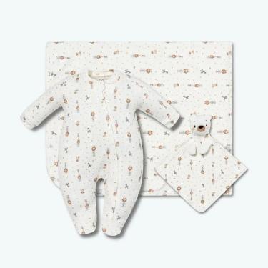 Imagem de Kit Macacão Cueiro e Naninha Hug Presente Amigos No Safari