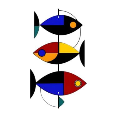 Imagem de Ioensy Arte de parede de peixes de ferro, escultura de parede moderna, fácil de instalar, decoração suspensa, ornamento de cerca de jardim para quintal,