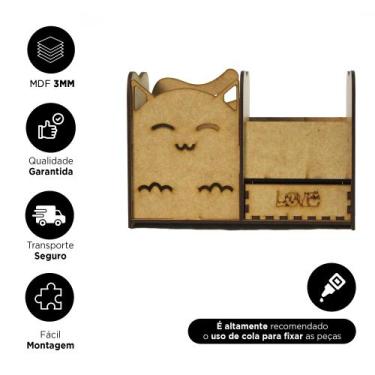 Imagem de Caixa MDF Organizadora Gatinho Porta Caneta Escritório Gaveta - Deliqu