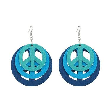 Imagem de Caiyao Conjunto de joias de colar e brincos com pingente de sinal de paz - Pingente hippie com símbolo da paz do amor para mulheres - multicolorido, Madeira, Sem Pedra Preciosa