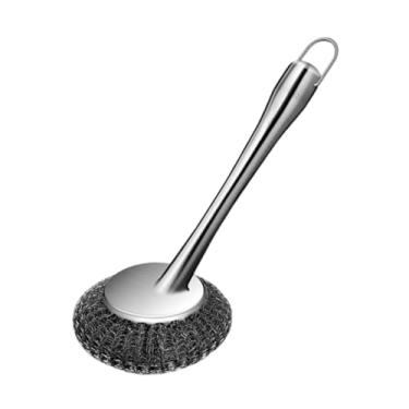 Imagem de DimyFew Esfregão de panelas de aço inoxidável, escova de limpeza e limpeza, pia universal com cabo, ferramenta de limpeza para banheiros e churrasqueiras, Cabo Curto 26x10cm