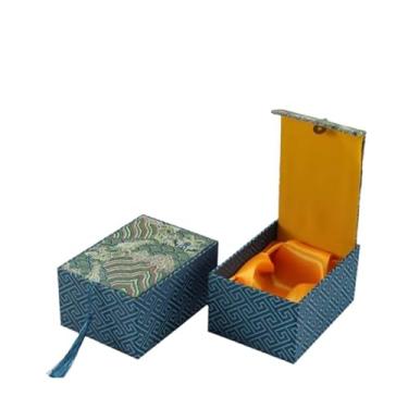 Imagem de Only My Live Home Caixa de armazenamento de joias chinesa de brocado de seda com enchimento de algodão, estojos de embalagem vintage para colar pulseiras presentes (azul, 14 x 10 x 7 cm