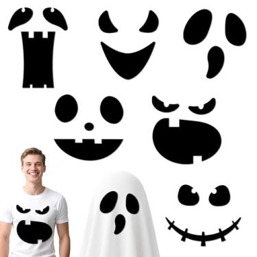 Imagem de Pacote com 6 adesivos de Halloween e círculos de feltro adesivos - Decalques de roupas de rosto de fantasma + almofadas de tecido preto não tecido, acessórios de fantasia DIY para mantos de bruxa