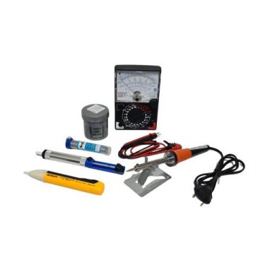 Imagem de Kit Ferro Solda 30w 220v + multimetro analógico + caneta + sugador + e