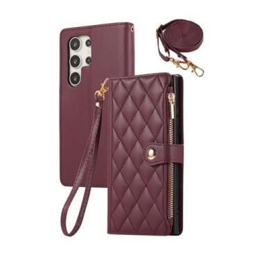 Imagem de HJZSZX Capa tipo carteira de couro crossbody para Galaxy A55 5G (para Galaxy A55 5G/vinho tinto)