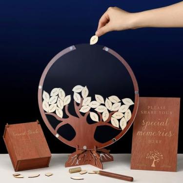 Imagem de Geelin Conjunto de 56 peças alternativas de livro de visitas funerário para serviço memorial elegante celebração da vida em memória amorosa com 50 peças placa de caixa de folhas e canetas suprimentos