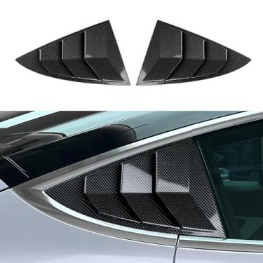 Imagem de Acessórios para Tesla Model 3 2017-2026 Capa de janela lateral traseira guarnição de ventilação de ar colher grelha estilo carbono decalque ABS sol chuva sombra ventilação estilo esportivo