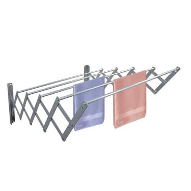 Imagem de Varal de Parede Sanfonado Retrátil em Alumínio, 5 Varetas, Suporte Reforçado para Roupas e Toalhas, Ideal para Apartamentos