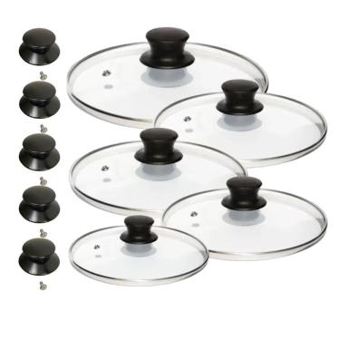 Imagem de Kit Tampa Vidro Panela Frigideira 16 A 24 E 5 Puxador Extra