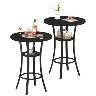 Imagem de CHOEZON Mesa de bar redonda, conjunto de 2 mesas de jantar pequenas de cozinha, mesa de jantar de 2 andares de altura alta e bancada, para bistrô, pub, cozinha, sala de estar, preta TBT03P2BB