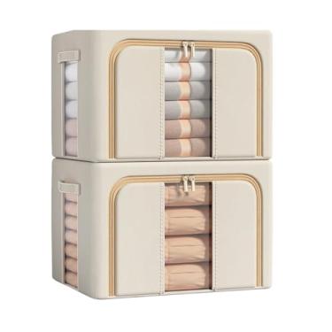 Imagem de XWARTTECH Caixa de armazenamento dobrável com moldura de aço de janela dupla de 66L - Tecido Oxford engrossado, caixa de armazenamento de carro para guarda-roupa, 19,7 × 15,7 × 33 cm