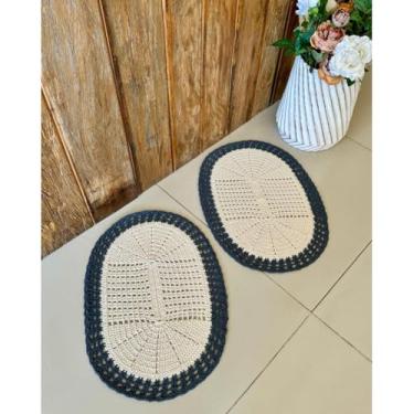 Imagem de Kit 2 Tapetes 65x45cm Oval Telinha Crochê Artesanal (Chumbo)