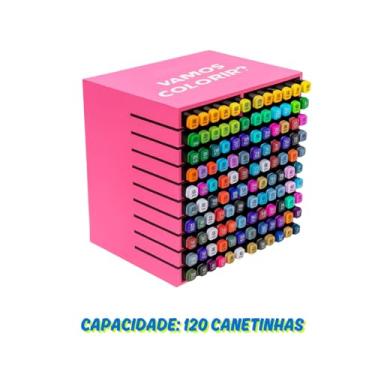 Imagem de Organizador para 120 Canetinhas touch nicho mdf Rosa adesivado- organização de mesa- ESCOLHA SUA COR (Rosa)