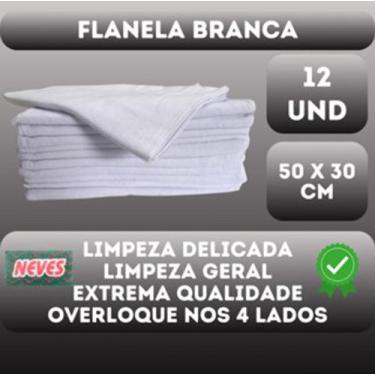 Imagem de Flanela Branca 30x50 Para Limpeza Geral - 12 Unidades - Neves