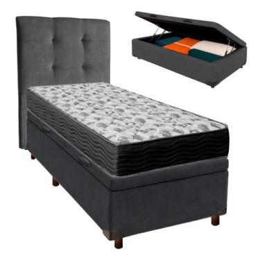 Imagem de Cama Box Bau + Colchão Solteiro Ortobom D33 Iso100 + Cabeceira Estofad