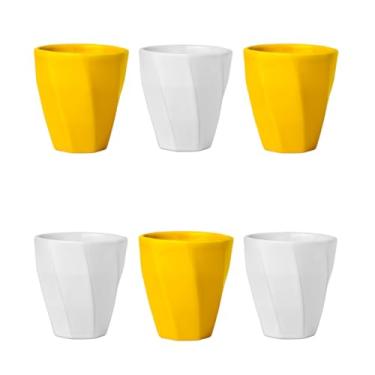 Imagem de Kit 6 Copos Cerâmicos Louça 260ml Design Moderno, Ideal para Café, Chá, Bebidas Quentes, Porta Objetos e Escovas - E-FCS Store (Amarelo/Branco)