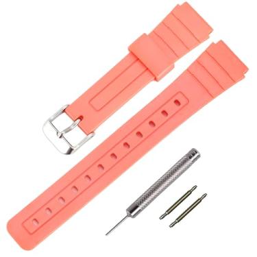Imagem de Pulseira de relógio de TPU para Casio F-91W/F-84/F-94/F-105/F-108/A-158, pulseiras masculinas e femininas (fivela prata/laranja)