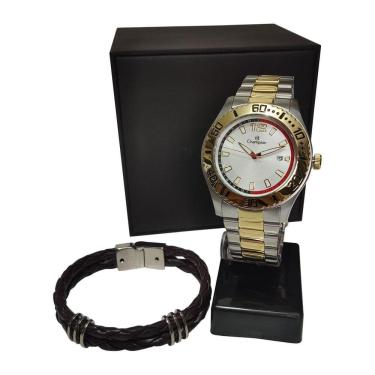 Imagem de Kit Relógio Masculino Dourado E Prata Champion Pulseira