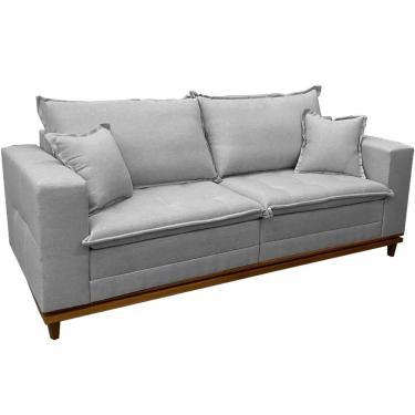 Imagem de Sofá Living Confort em Linho 4 Lugares com Almofadas Soltas 220cm Confort Lar Cor Cinza