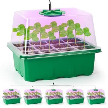 Imagem de Bonviee 5 pacotes de bandejas de sementes para iniciantes com luz de planta, kits de bandejas de mudas elevadas com cúpulas de umidade ajustáveis e bandeja de célula transparente, 12 contas de lâmpada