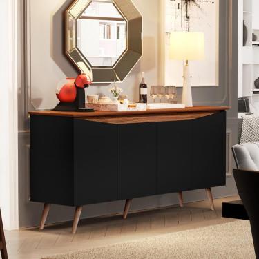 Imagem de Aparador Buffet Encanto - 4 Portas Com Pés Retrô Em Mdp-mdf Preto-freijó - Maria Móveis
