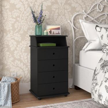 Imagem de Mesa De Cabeceira Luxo Ii - Mdp 3 Gavetas Nicho Puxadores Cromados Preto - Ej Móveis