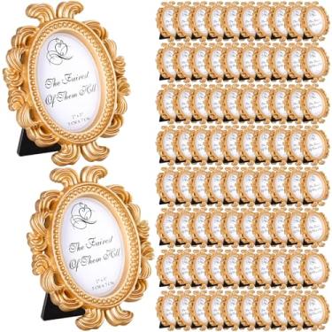 Imagem de Vicenpal 100 porta-retratos pequenos vintage barrocos antigos mini porta-retratos ovais tamanho carteira para casamento, casa vitoriana, decoração de Natal (ouro)