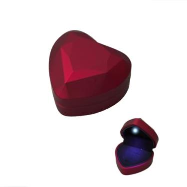 Imagem de Stella Vilela Semijoias Caixa de Presente Coração Sextavado com Luz LED, Porta Aliança e Anel, Vermelho
