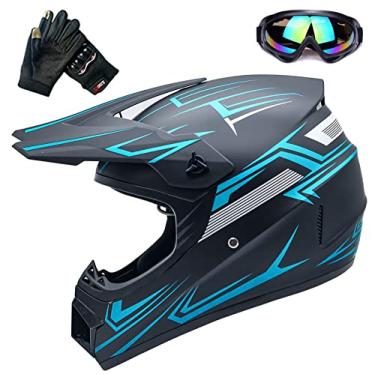 Imagem de Capacete de motocross moda jovem capacete unissex adulto ATV off-road mountain bike motocicleta capacete vermelho aprovado pelo DOT (azul G)