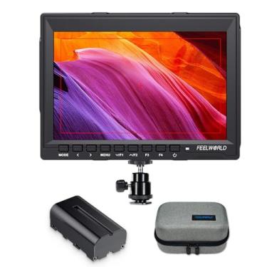 Imagem de FEELWORLD FW759 Câmera DSLR 7 polegadas monitor de campo com bateria F550 2200mAh e bolsa HD Video Assist Slim IPS 1280x800 4K HDMI 1080p