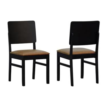 Imagem de Kit 2 Cadeiras Quéops Madeira Maciça Encosto Anatômico Assento Estofado - Preto - Corano Marrom Mescla