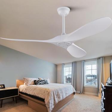 Imagem de OMYU Ventilador de teto branco moderno de 3 lâminas de 132 cm com controle remoto, motor CC reversível silencioso de 6 velocidades, interno/externo para quarto, sala de jantar, estudo, pátios