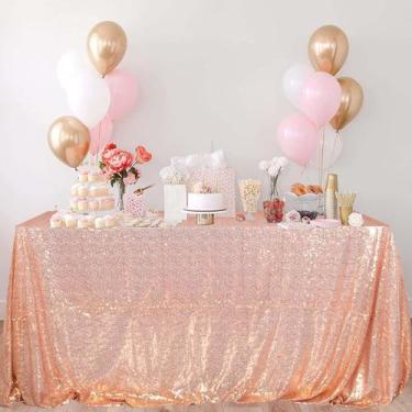 Imagem de Toalha de mesa ShiDianYi Rose Gold Sequin 90x132cm para mesa de 6 pés