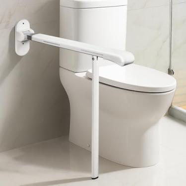 Imagem de SPECILITE Barra de apoio para vaso sanitário resistente – suporte resistente de 199 kg, trilhos de segurança com corrimão antiderrapante à prova d'água e tiras de brilho noturno, design flip-up que